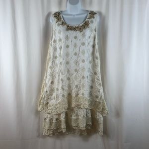 Marilu’ embellished sleeveless overlay shift dress M